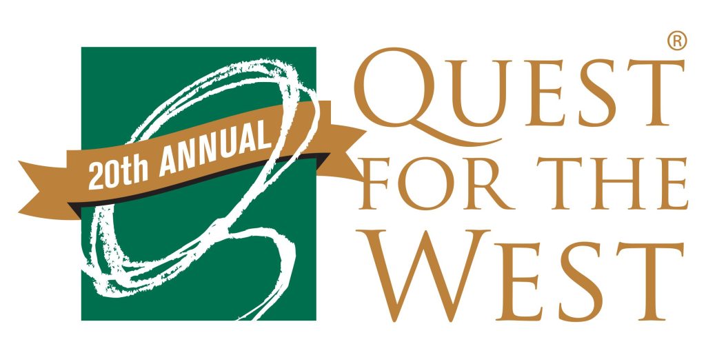 Logo with gold lettings and a green square. 